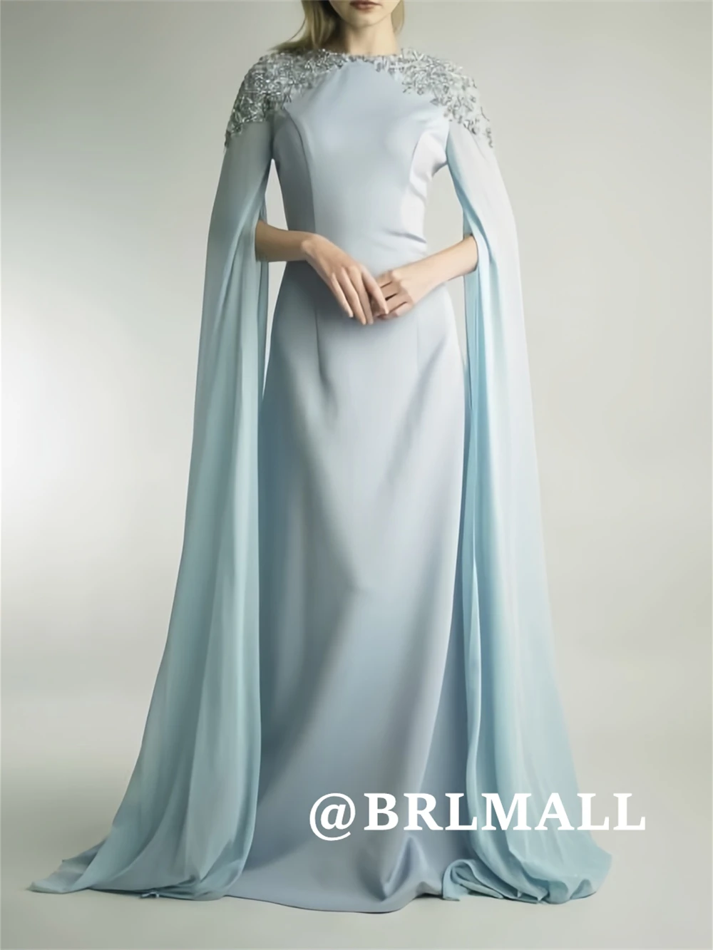 

BRLMALL Elegant Long Cape Sleeveles Evening Dress Mother of the Bride Dresses Custmized Sheath Long Prom Gowns
