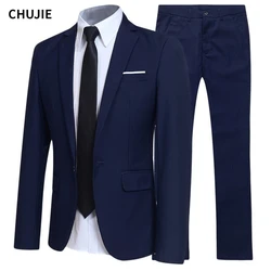 Conjuntos de blazers masculinos, 2 peças, casamento, elegante, formal, 3 ternos, negócios completos, coreano 2023, calças, casacos azuis, jaquetas de luxo