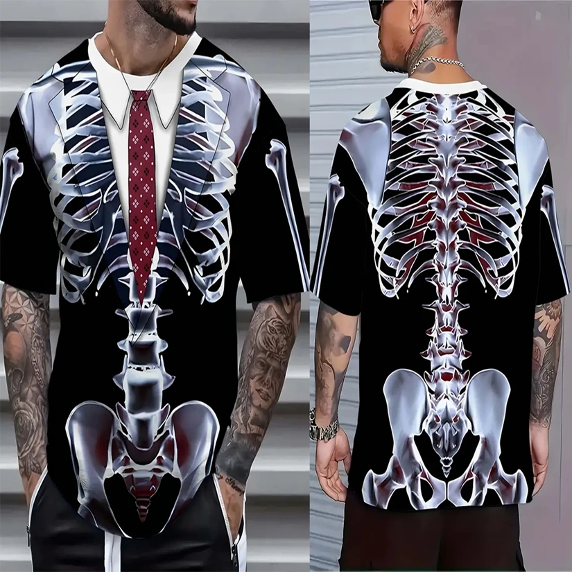 Men's Skeleton Graphic T-shirts Funny 3D Fake Jacket Print Men Women Punk Street Style T shirt Casual Outdoor Youth Tees Y2k Top