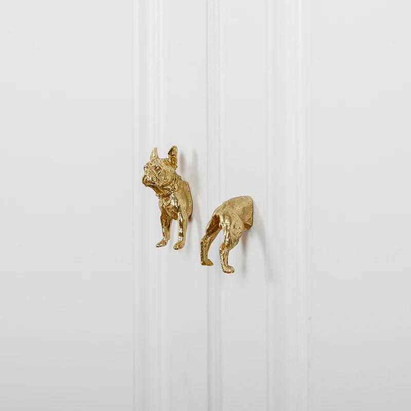 Nordic Modern Brass Handle Light Luxury Solid Simple Drawer Wardrobe Door Animal Dog Handle Knobs for Dresser  Cupboard Handles
