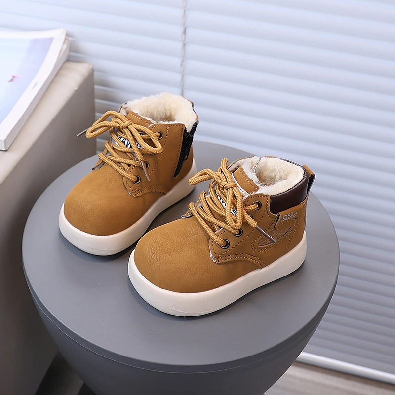 

Модные ботинки для мальчиков и девочек, детские теплые ботинки с круглым носком на толстом меху, теплые зимние ботинки 2025 года, новые детские ботильоны с круглым носком