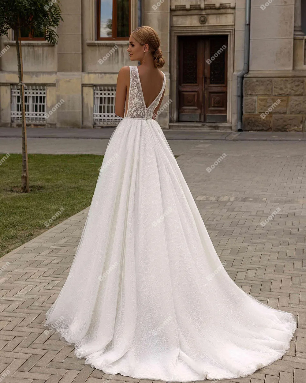 Robes de mariée Booma Boho, col en V, appliques en dentelle, robes de mariée, robe longue dos nu, tout ce qui est éducatif pour les femmes, 2023