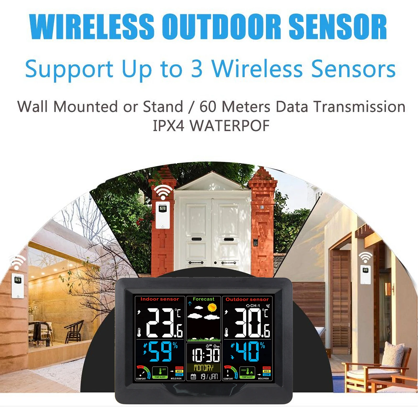 Weather Forecast Station Clock RF Indoor Outdoor Color Screen Clock with RF Transmitter Digital Temperature and Humidity