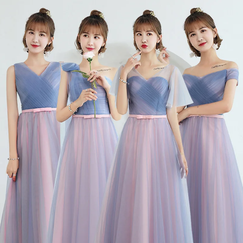 

Blue Purple Tulle Bridesmaid Dress Women V-Neck A-line Off Shoulder Homecoming Dresses Simple Elegant Banquet Small Gown