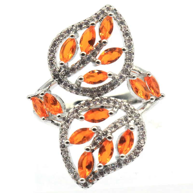 32x22mm SheCrown Tanzanite Orange Spessartine Garnet Swiss Blue Topaz CZ Females Weddings Silver plated Rings Many Sizes