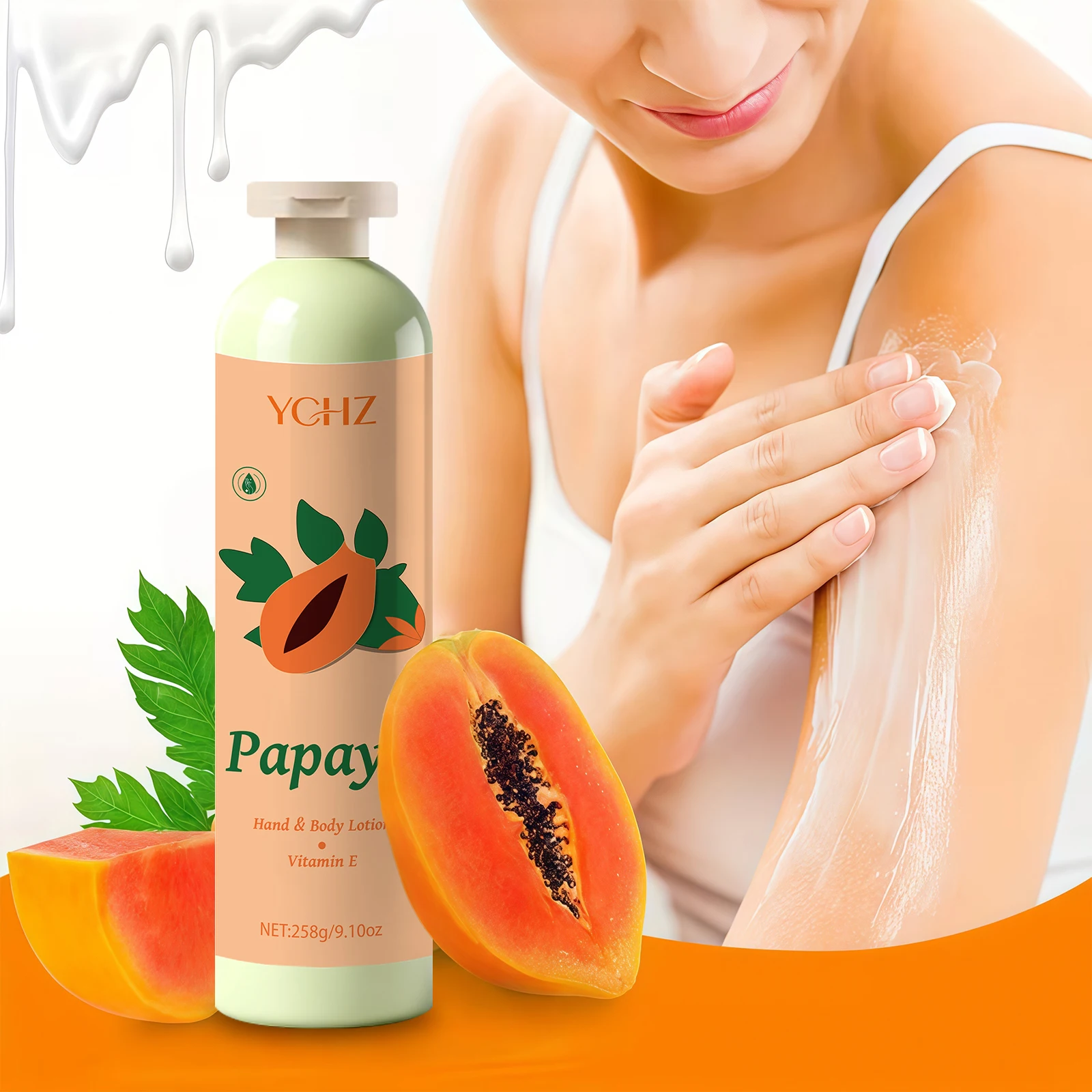 Papaya Extract Vitamin E Moisturizing Skin Care Lotion, Tightens Body Skin, Deeply Nourishes and Locks in Moisture, Keeps Skin Soft and Smooth, Plant-Based Formula