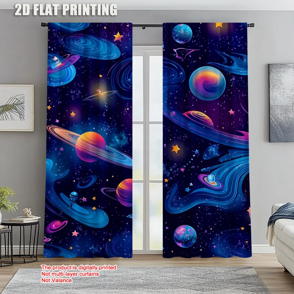 

2pc, Window Drapes Outer Space Durable Polyester,Without Electricity Holiday Decorations Perfect for Carnival Decor