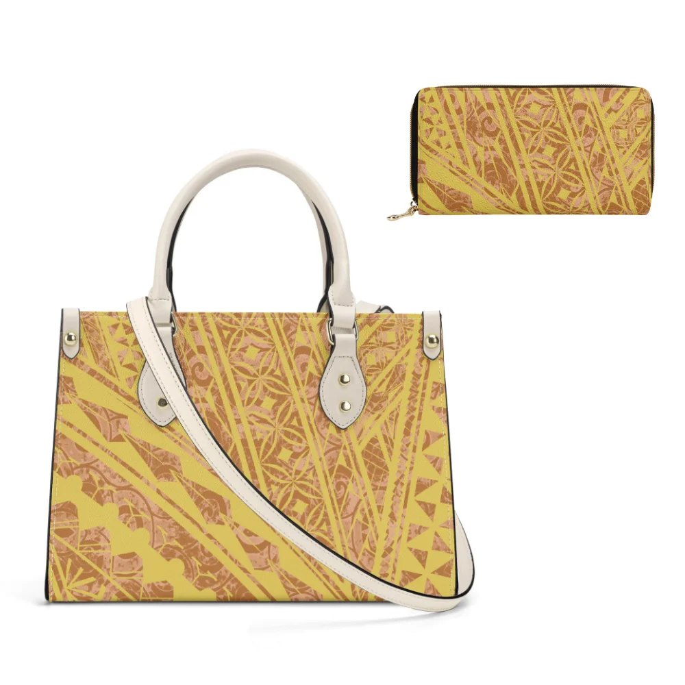 

Women Summer Road Trip Essential Customizable Polynesian Island Tote Large Print Bag Matching Wallet Combo Stylish