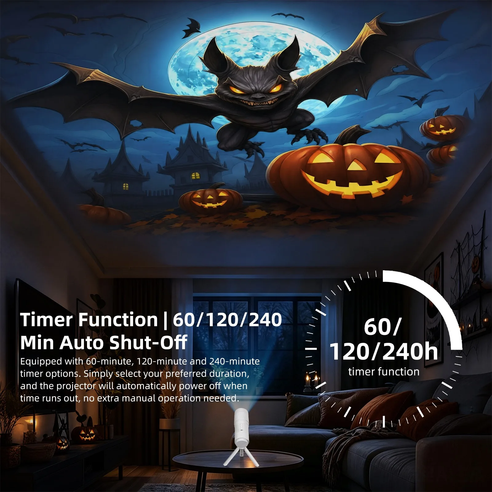 Halloween Projection Lamp Astronomical Telescope Shape with Triangular Bracket 16 Pattern Switching for Bedroom Children's Gifts