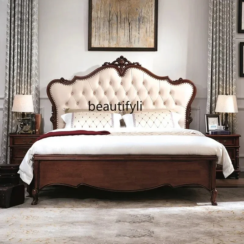54Mahogany American bed full solid wood backrest soft bag double bed master bedroom 1.8 meters