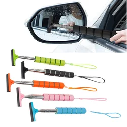 Car Rearview Mirror Wiper with Telescopic Long Handle, Portable Car Side Mirror Window Glass Retractable Squeegee Brush Cleaner