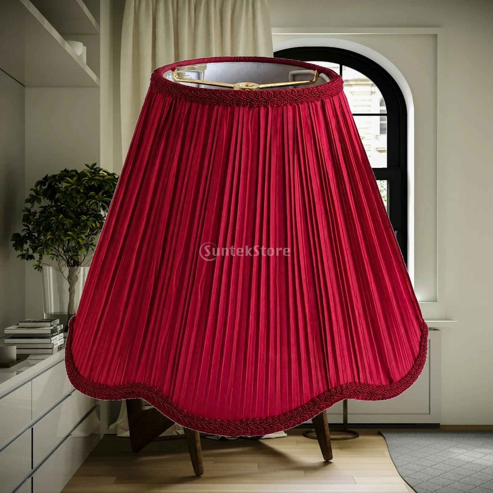 Foldable Textile Lampshade Decorative Pleated Tapered Lamp Shade Foldable Textile Lamp Shade Replacement Light Cover Neutral