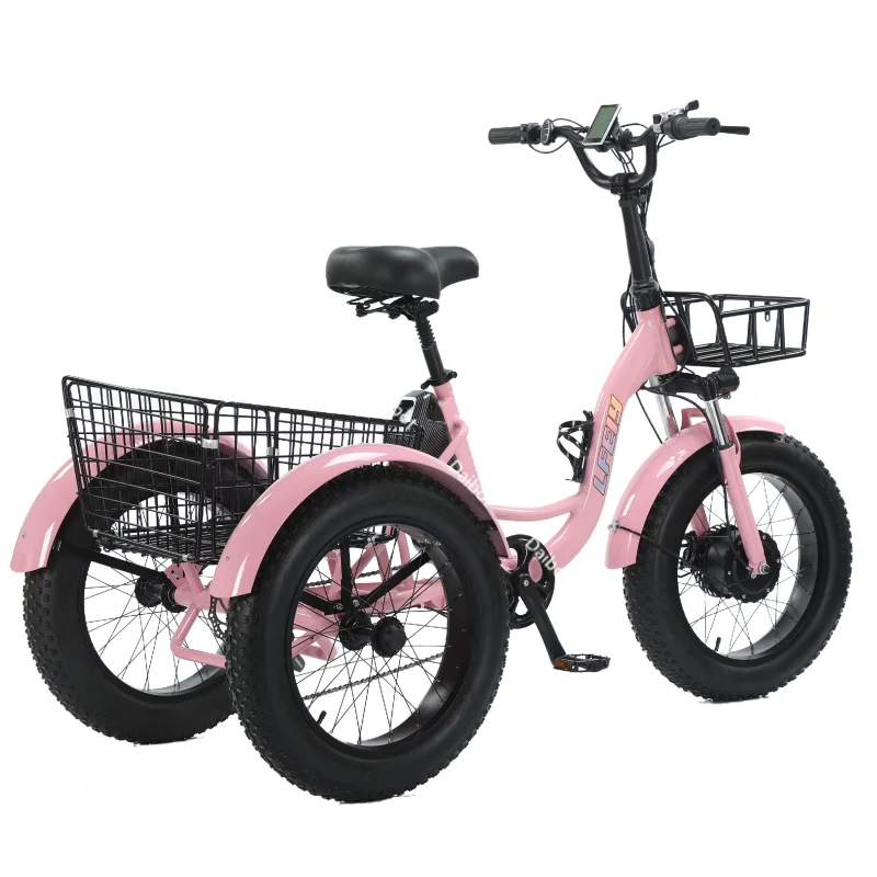 Triciclo elettrico da 20 pollici Cargo Bike 3 ruote per adulti con cestino 500W 48V Potente mountain bike elettrica uomo per lunga distanza