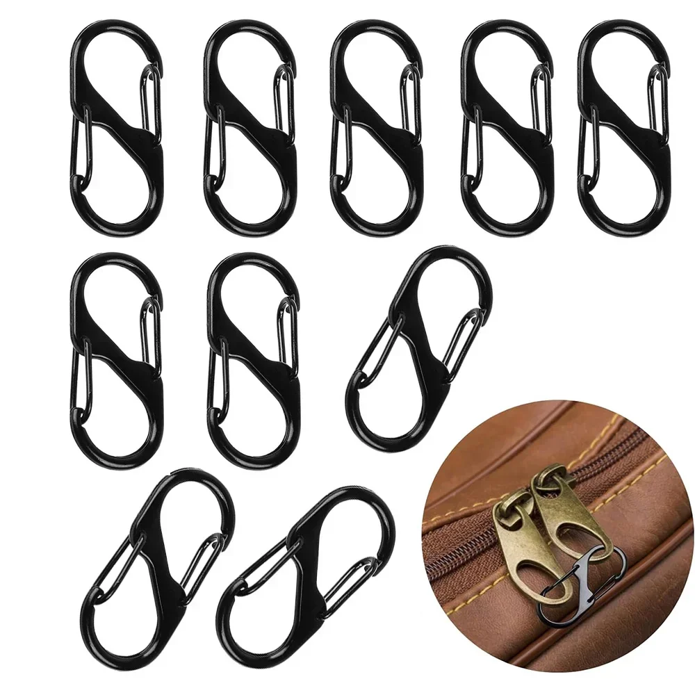 10 Pcs Zipper Clip Theft Deterrent Zipper Pull Replacement S Shaped Double Zipper Carabiner Connectors Mini Keychain Hook Tool