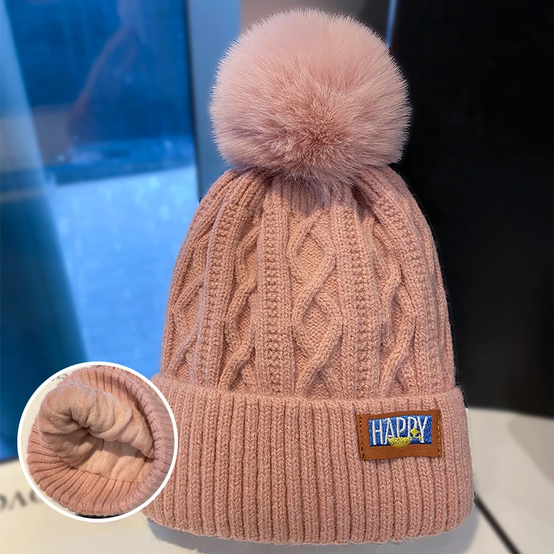 Winter Cap New Fleece-Lined Warm Wool Hat Korean Style Beanie Hat Fashionable Simple Face-Looking Small Knitted Girl's Cap