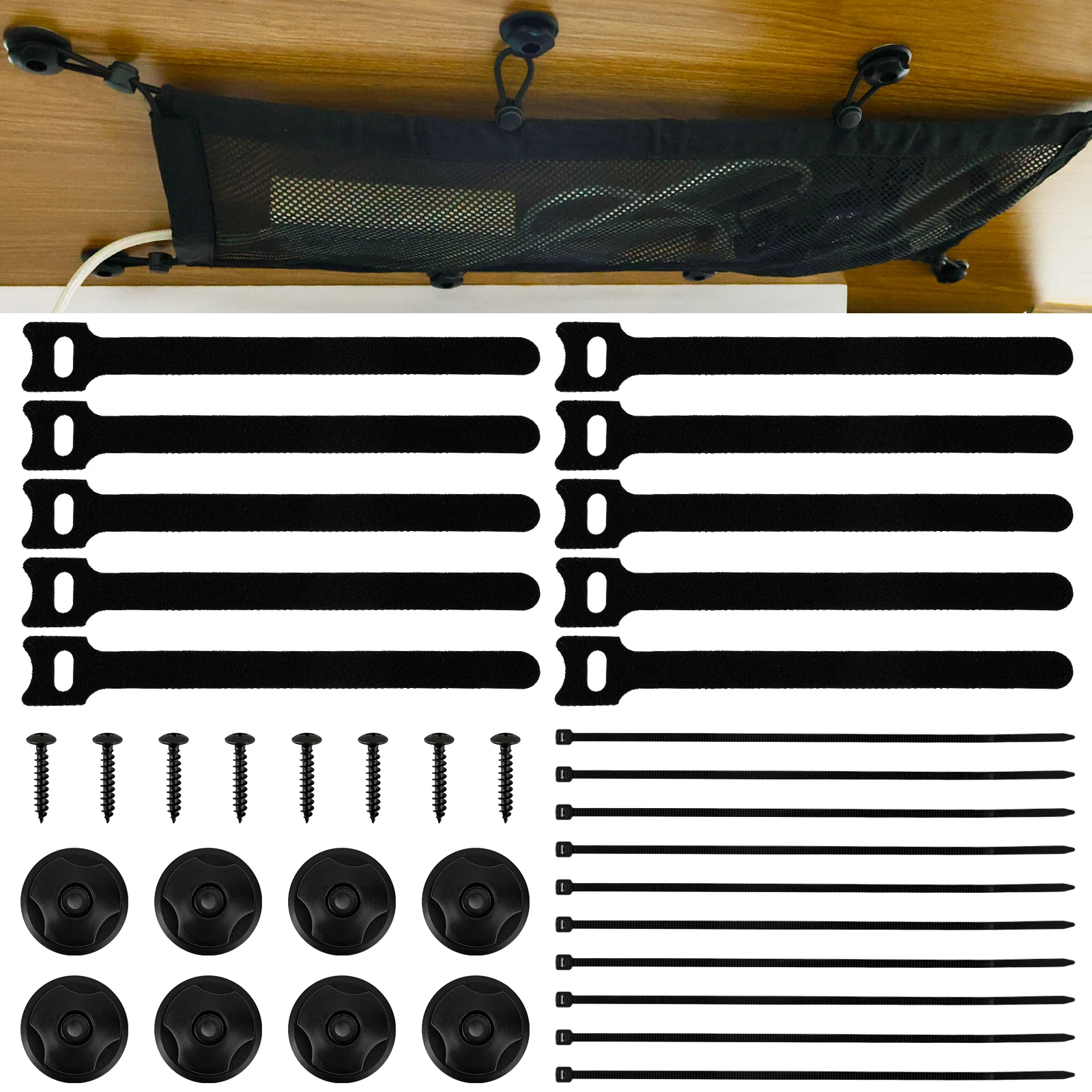 

Under Desk Cable Organizer, Stretch Mesh Net, Cord Tray Management, Cord Protector, Cable Clips, Ties, Manager