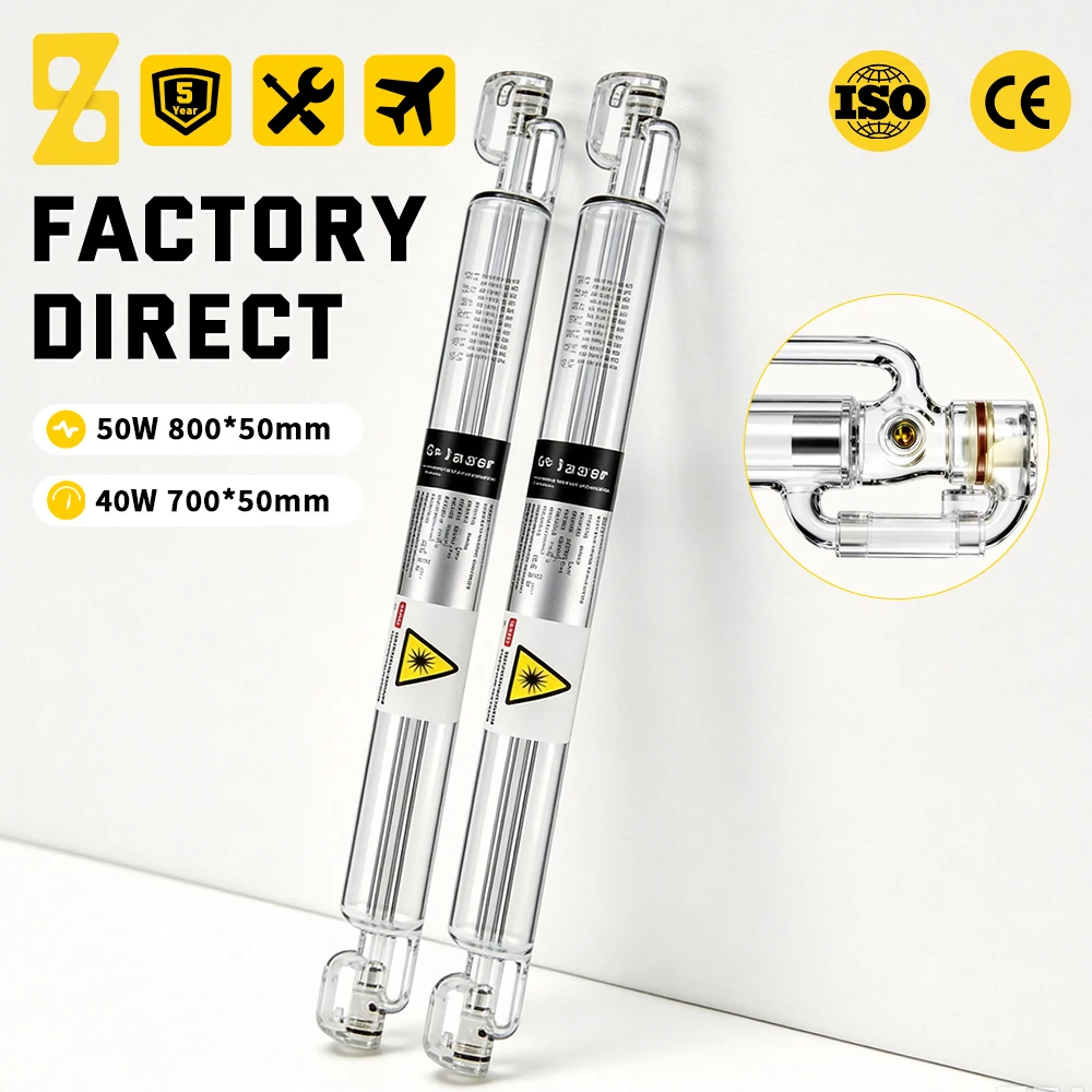 CO2 Laser Tube 40W 50W Sealed Laser Source Stable Power Long Lifespan for Engraving Cutting Stamp Film Cutting Machine