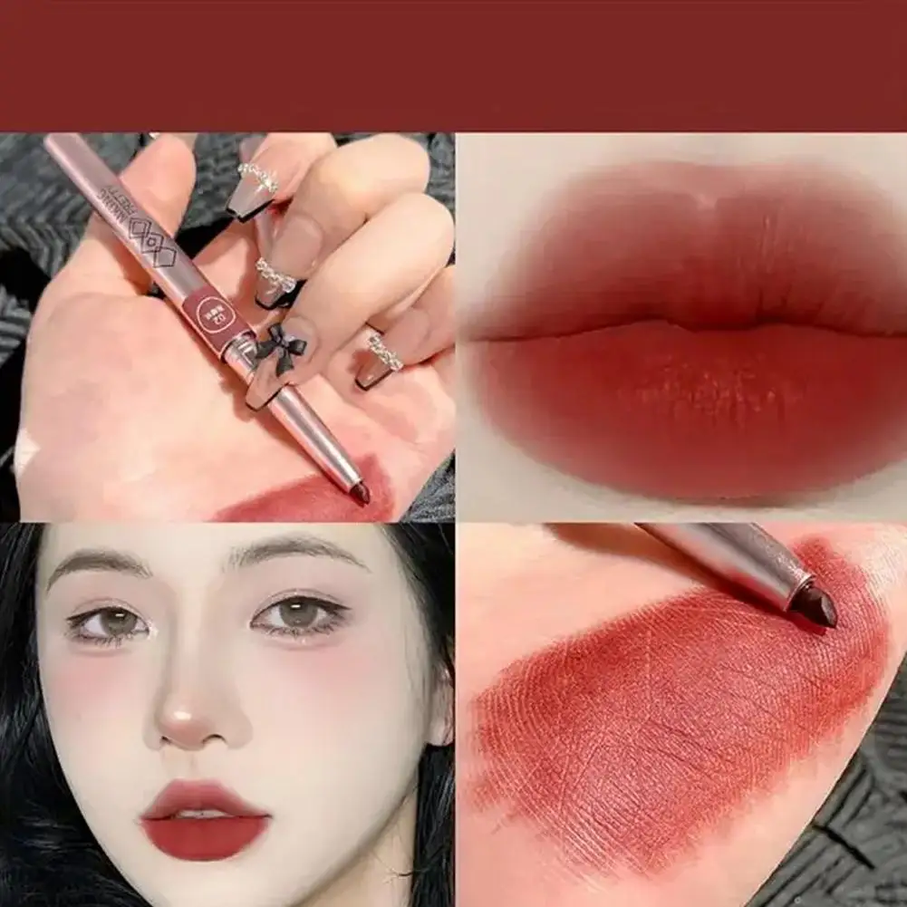 Lipstik Liner bibir berputar 6 warna, pena rias wajah tahan air Matte pensil kontur kosmetik tahan lama bibir wanita S5H6