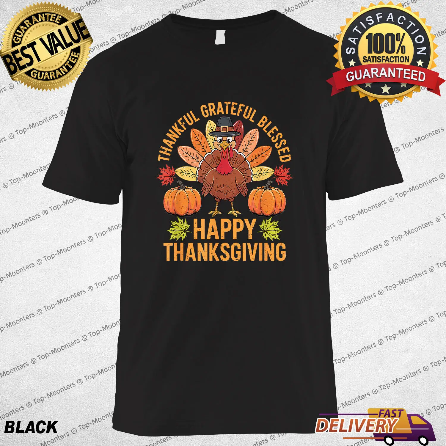 

Thankful Grateful Blessed Turkey Women’s Thanksgiving T-Shirt Perfect Fall Gift