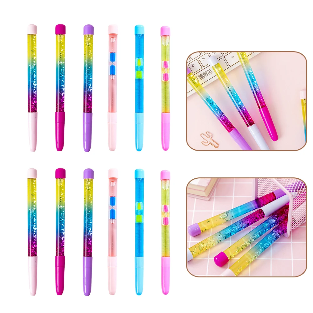

12 шт., милые гелевые ручки, гладкие письменные зыбучие пески, волшебная палочка, студенческие ручки с крышкой, портативная многофункциональная ручка для подписи для школы и офиса