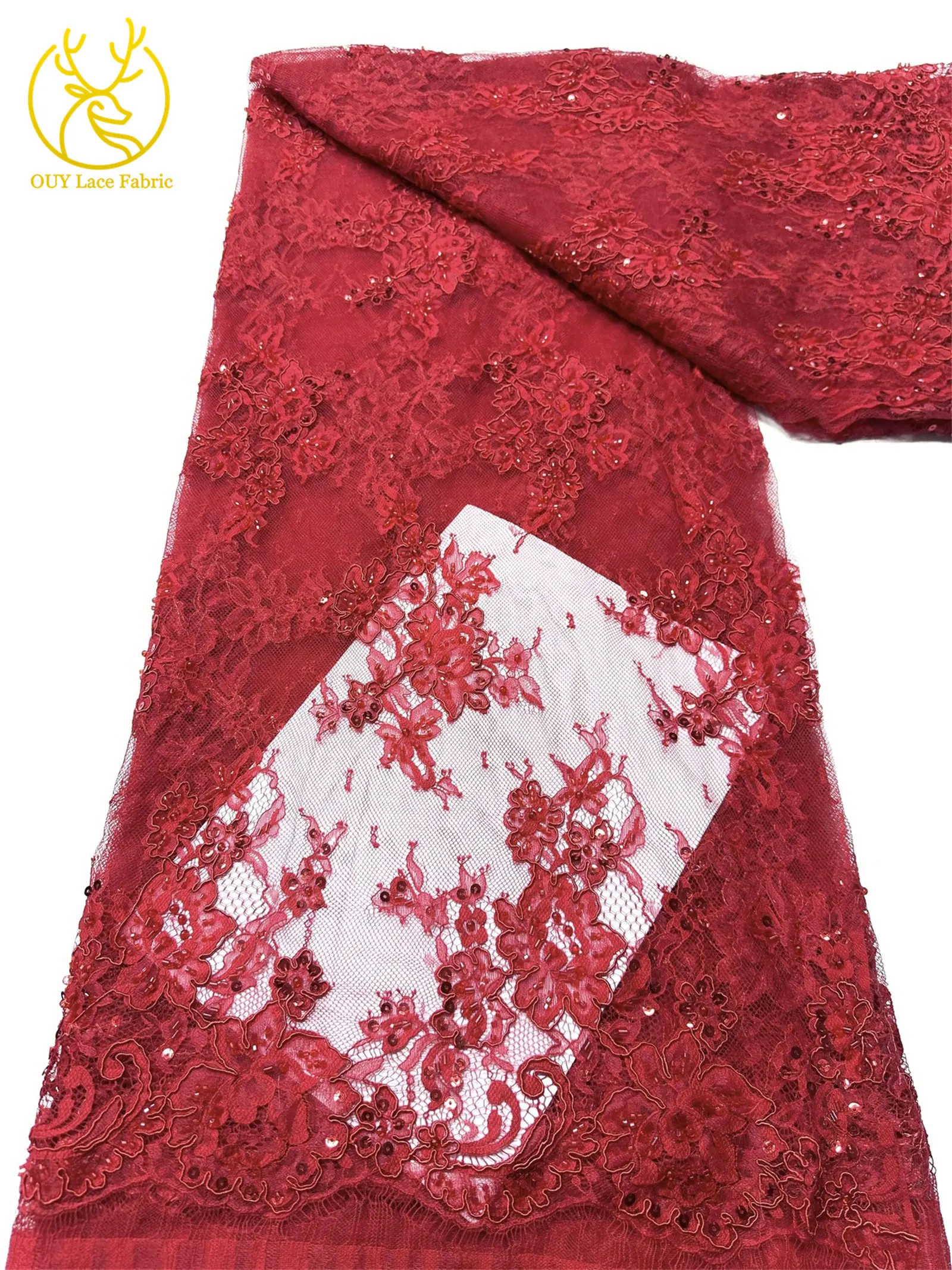 Elegante, exquisite, würdevolle, neue, modische, handgefertigte, perlenbesetzte, mit Pailletten bestickte Netzspitze, vollständig mit Perlen besetzt, für Damen-Hochzeitskleider – Detail 16