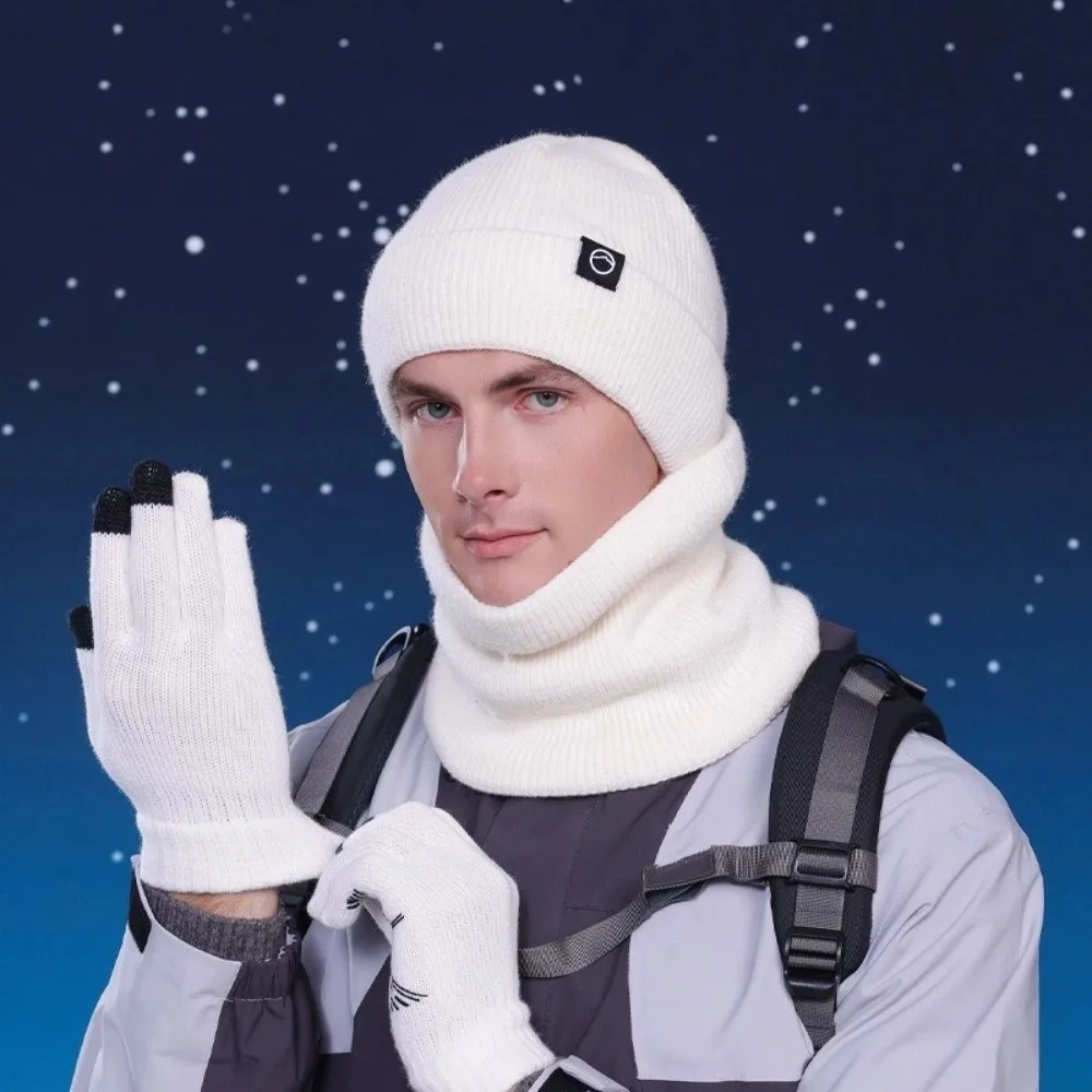 قبعة دافئة الشتاء قفاز قبعة مجموعة الكورية نمط قبعة بحافة محبوك قبعة قفازات وشاح بلون 3 قطعة مجموعة قبعة صلبة