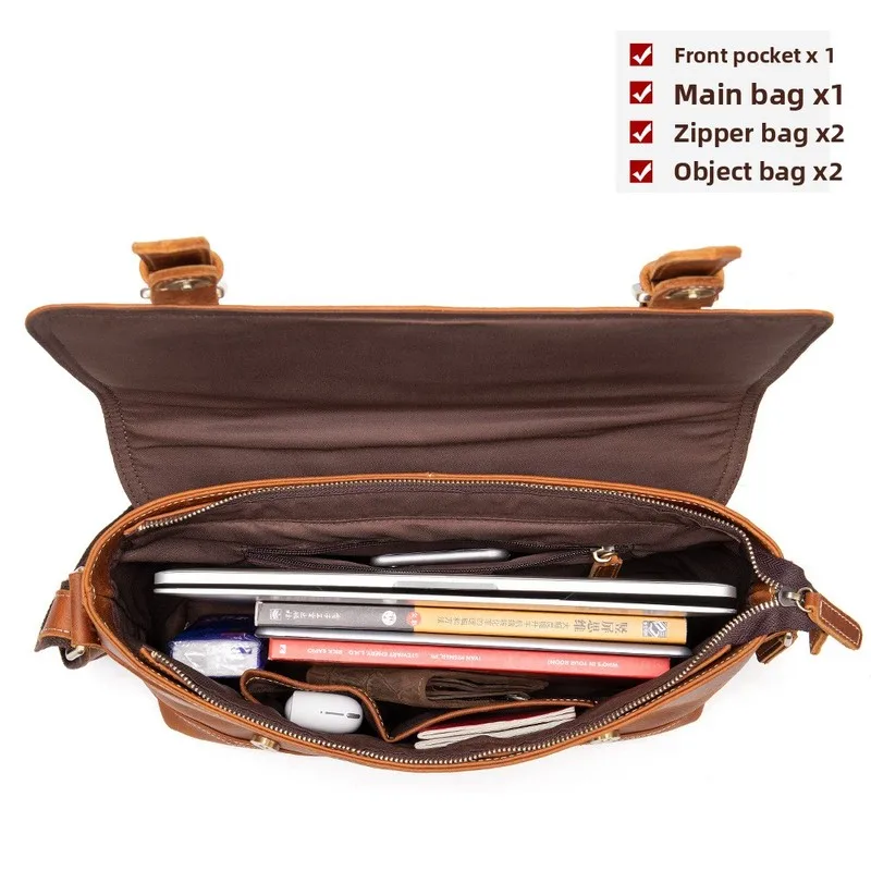 Crazy Horse Leather Men's Bag - Men's Genuine Leather Crossbody Bag, Outer Layer of Cowhide, Single Shoulder Bag for Men