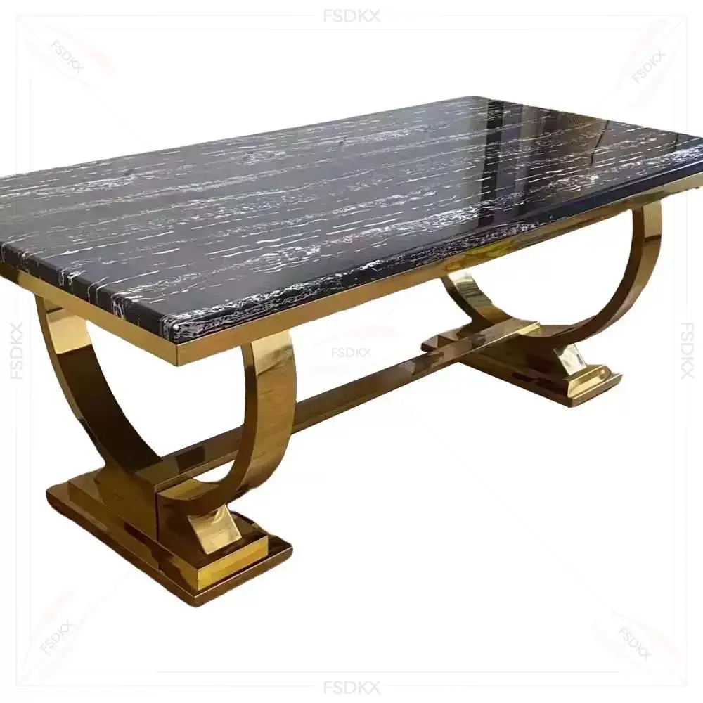 FSDKX Metal Frame Glass Mirror Top Stainless Steel Rectangular Outdoor Wedding Hotel Table