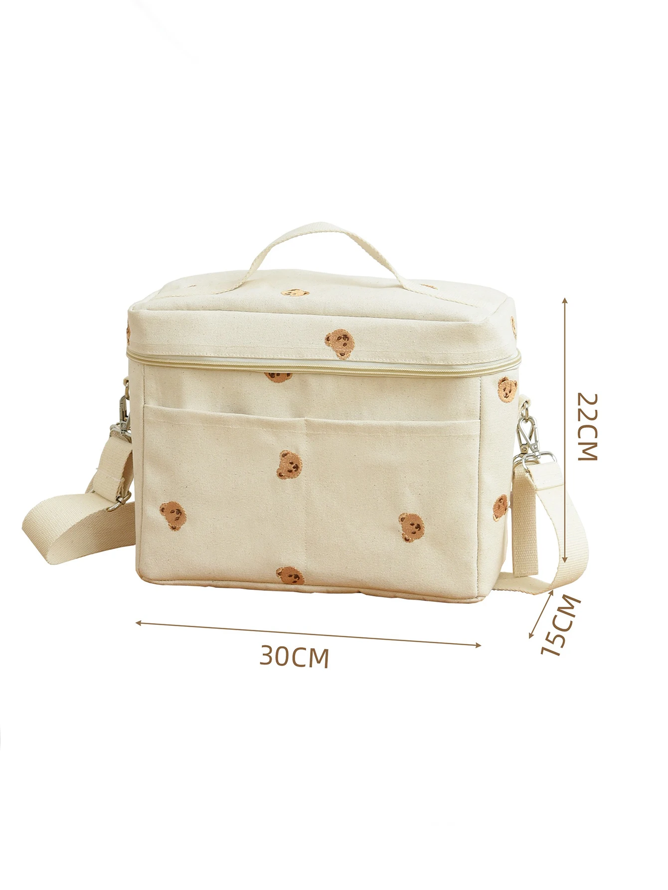 Large Capacity Bear Embroidery Stroller Hanging Bottle Storage and Insulation Bag, Lunch Box Insulation Bag