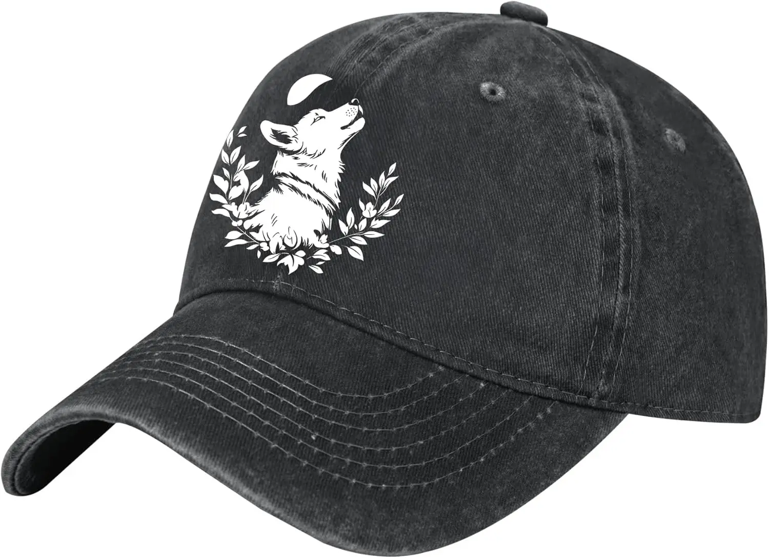 

Бейсболка с принтом «Волк, кричащий над луной» и растительным узором, винтажная, из выстиранного хлопка, регулируемая, для активного отдыха