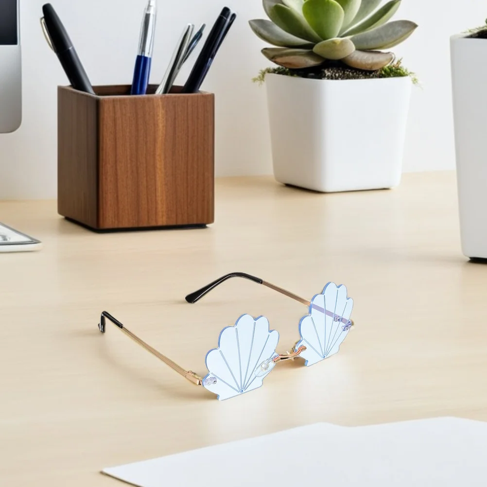 Lunettes de soleil en coquillage amusantes sans bords, 3 pièces, nouveauté d'été, plage, fête, accessoires de stand Photo, lunettes de soleil irrégulières