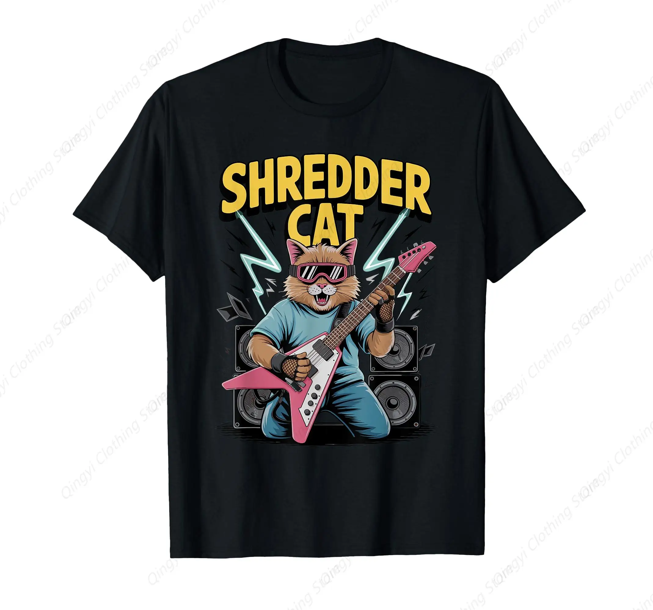

Shredder Cat Playing Guitar With Shades Lightning T-Shirt
