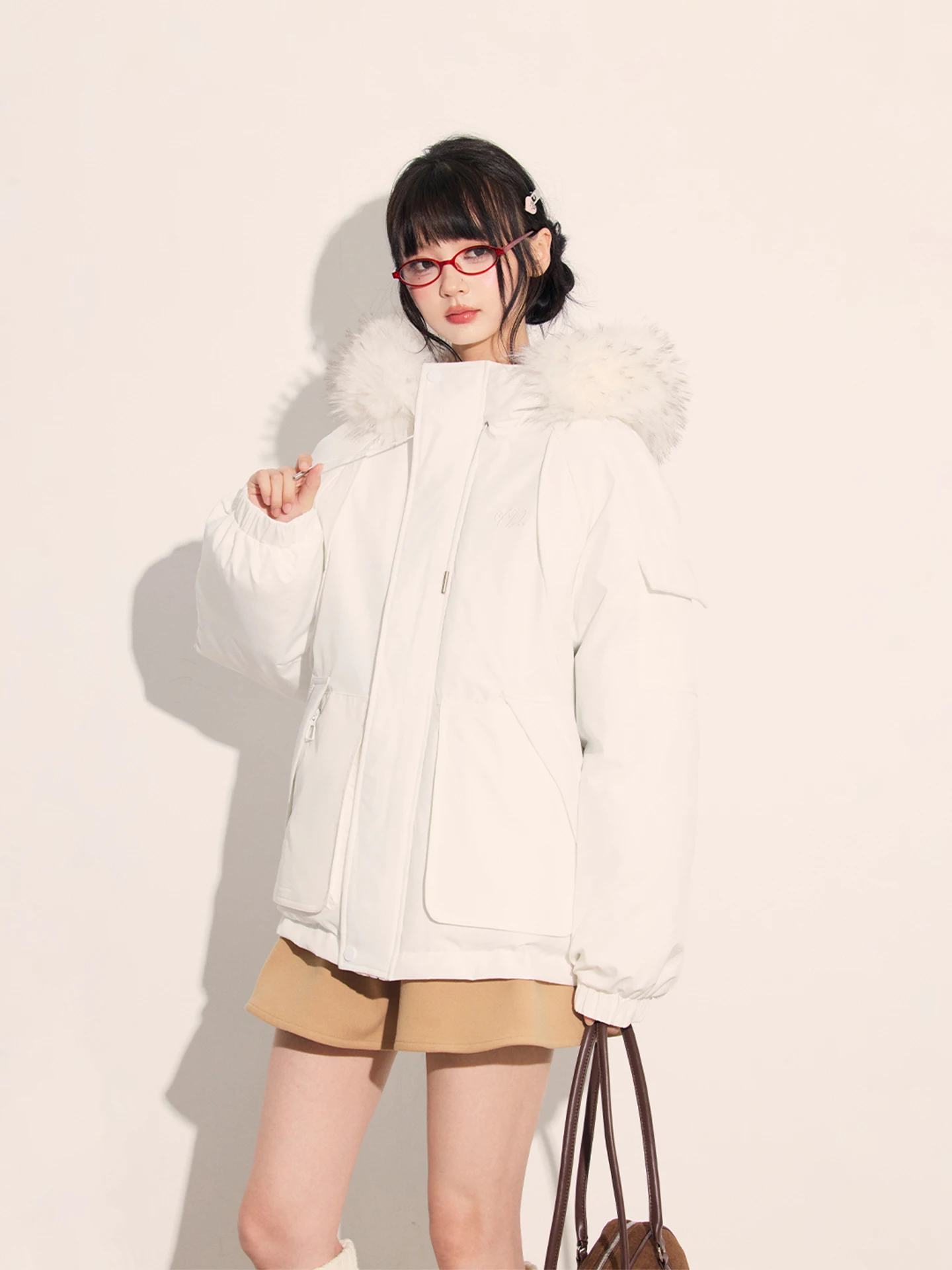 

Утепленная женская хлопковая куртка Thiened Sakura Milk Cr с меховым воротником, зимняя одежда, повседневная, свободного кроя, с длинными рукавами, на молнии