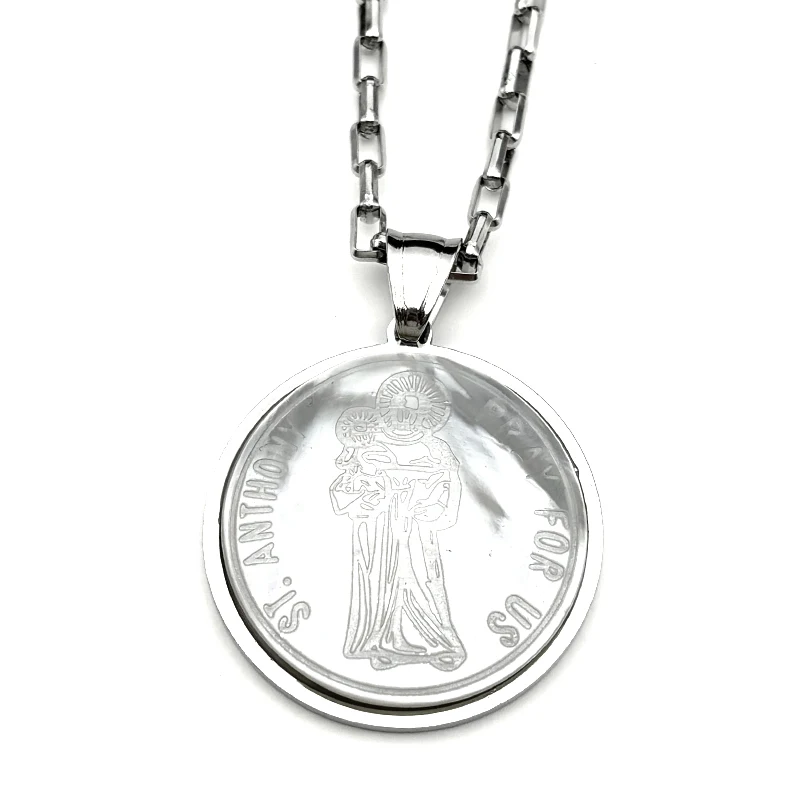 يسوع سانت أنتوني الصلاة لنا قلادة قلادة للنساء الرجال الفولاذ المقاوم للصدأ الذهب اللون قذيفة الدين ميدالية سلسلة مجوهرات #5