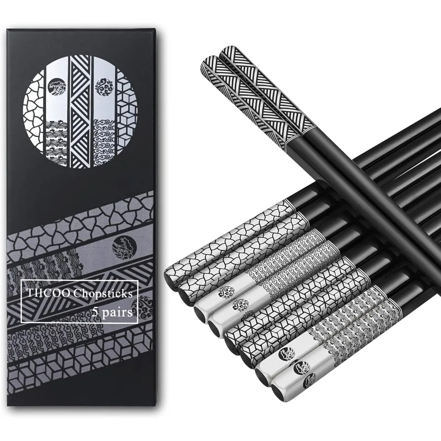 

Stainless Steel Chopsticks Set5 Pairs Reusable Metal Chopsticks 18 8 Dishwasher Safe NonSlip Laser Engraved Tips Premium Japane