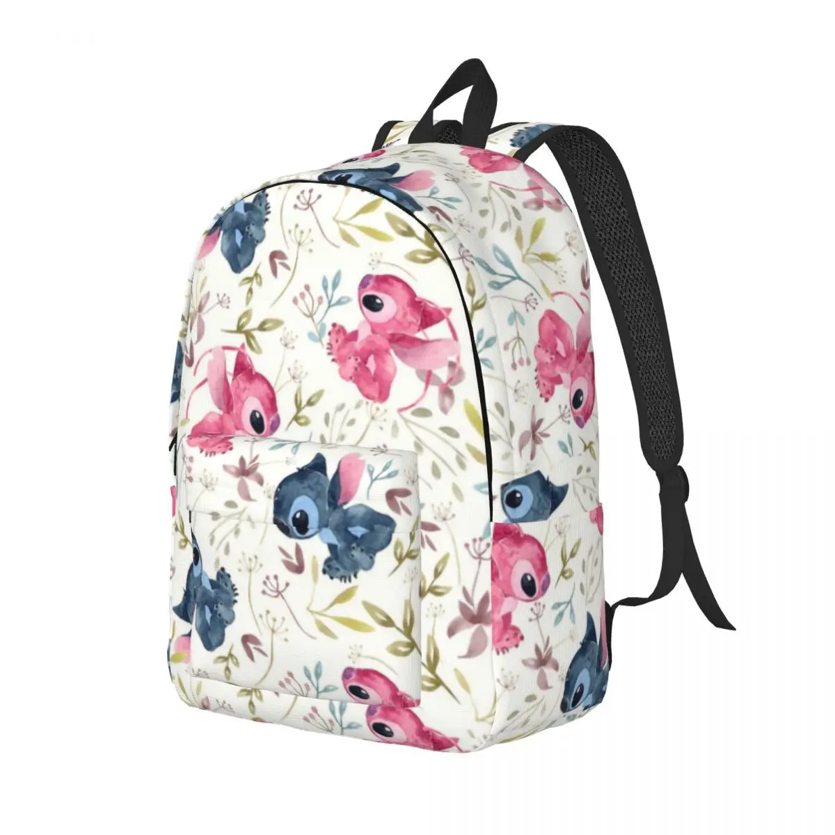 Mochila de lona personalizada para hombre y mujer, morral de viaje con estampado de flores de Ángel, dibujos animados, ideal para ordenador portátil