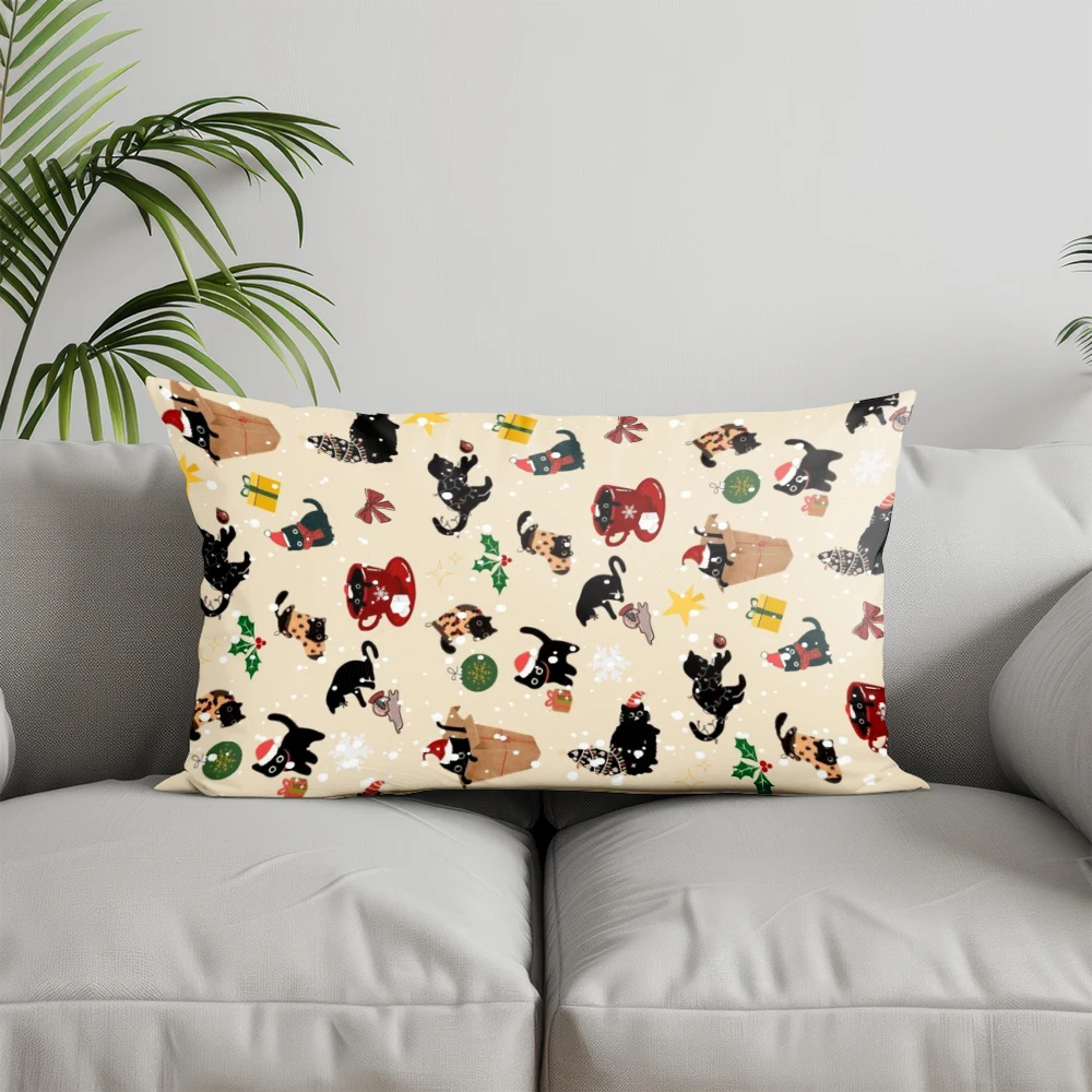 Home Decor Christmas Cats Pillow Cover Suitable For Sofa Bedroom Car Pillow Cover Cushion Rectangular Back Cushion