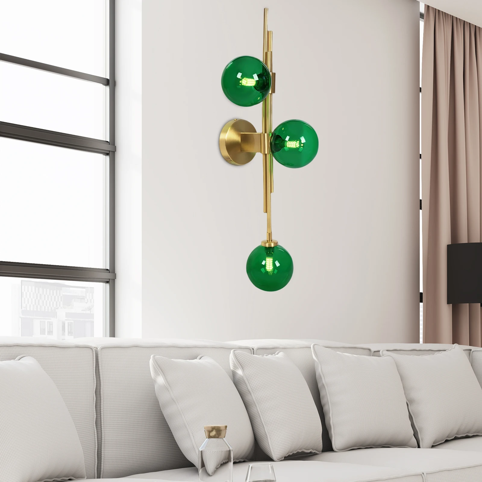 

Metal Wall Lamp, Green Wall Lamp, Indoor Wall Lamp, Green Glass, For Kitchens, Dining Rooms, Bedrooms, Reading Rooms