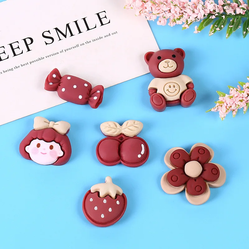 5 個チェリーベア樹脂ジュエリーアクセサリー DIY 携帯電話ケースイチゴキャンディーヘッドギアヘアピン収納ボックス売春材料