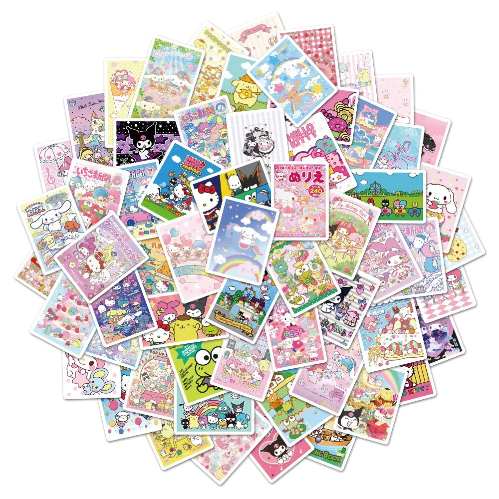 

62Pcs Cartoon Sanrio Poster Stickers Kawaii Girls Hello Kitty Kuromi Decals DIY Phone Diary Cute Stickers