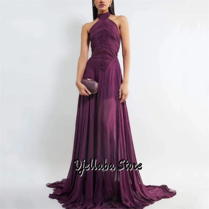 Fabulous Purple Evening Dresses Halter A-Neck Halter Sleeveness High Quality Prom party celebrity Wedding Party gowns Customized