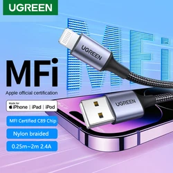 UGREEN MFI USB Lightning cable Charger For iPhone 14 13 12 11 xs 8 7 6 Apple ipad Fast charging data 25cm 1m 2m Carplay Braided