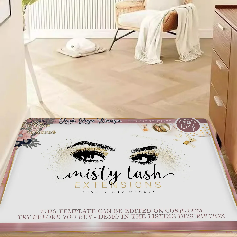 Rose Golden Glitter Eyelash Kitchen Mat Nordic Style Bedroom Living Room Doormat Home Balcony Anti-Slip Welcome Rug