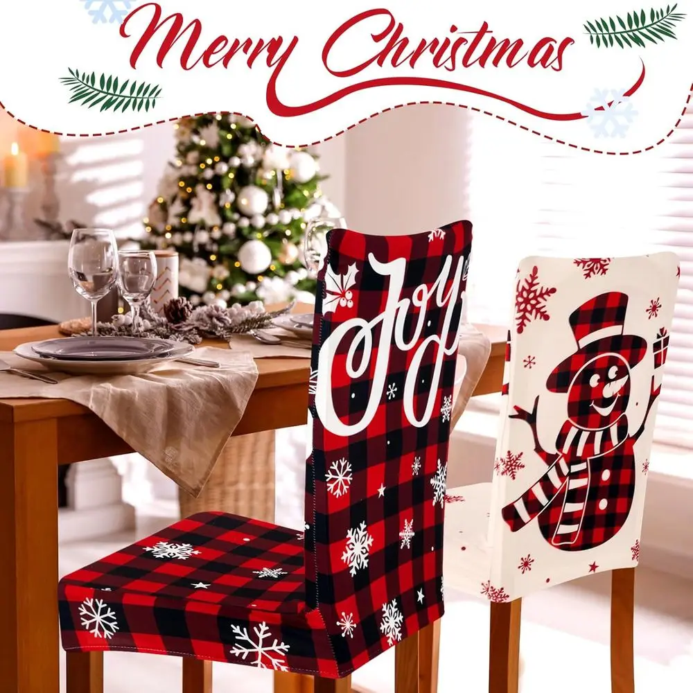 أغطية كراسي عيد الميلاد المطاطية مع سانتا ورقائق الثلج ورجل الثلج لحماية غرفة الطعام الاحتفالية