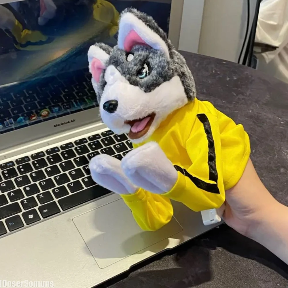 Kung Fu Animal Toy Husky Gloves Dog Interactive Hand Boxing Puppet Finger Battle Sound Plush Toy Doll Birthday Gift