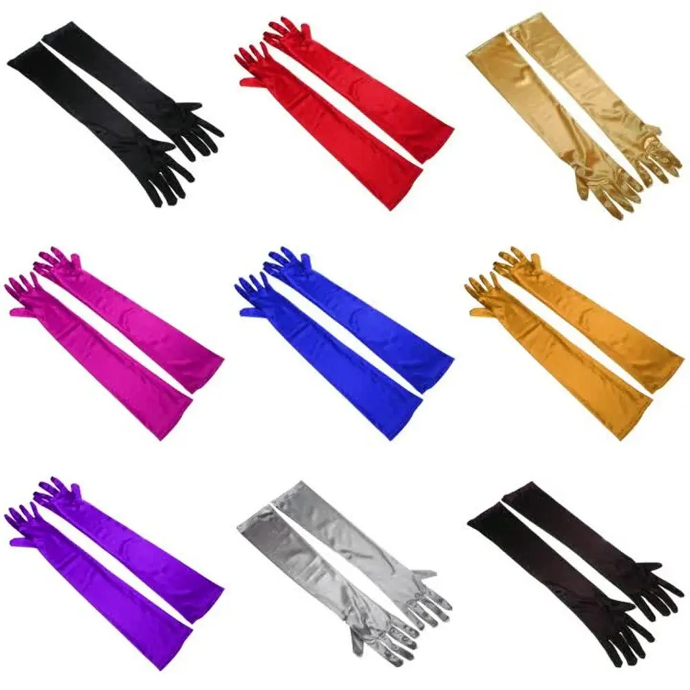Classic Opera Bridal Prom Costume Accessories Wrist Stretch Satin Wedding Gloves Finger Long Gloves