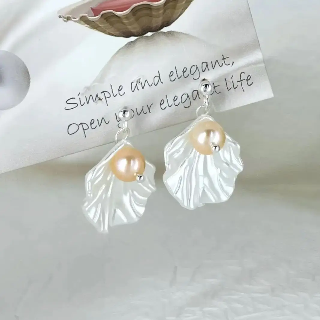 

JY ZuBo High-Quality Light Orange Natural Freshwater Pearl Earrings Fashionable Women's Jewelry for Daily Wear Parties Weddings