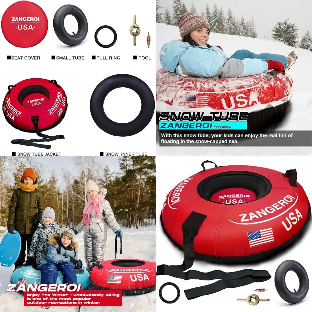 

Heavy-Duty Inflatable Snow Tubes for Sledding, Suitable for Kids and Adults with Towable Rubber and Cover