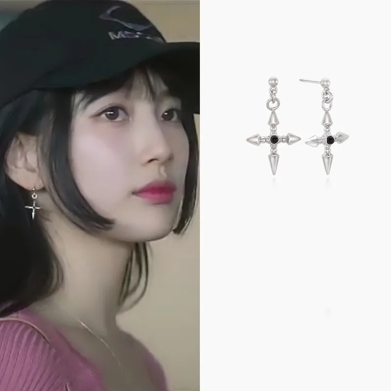 Korean Drama My Goddess and Roommate Suzy Same Cross Earrings Retro Trendy Women's Jewelry Accessories Couple