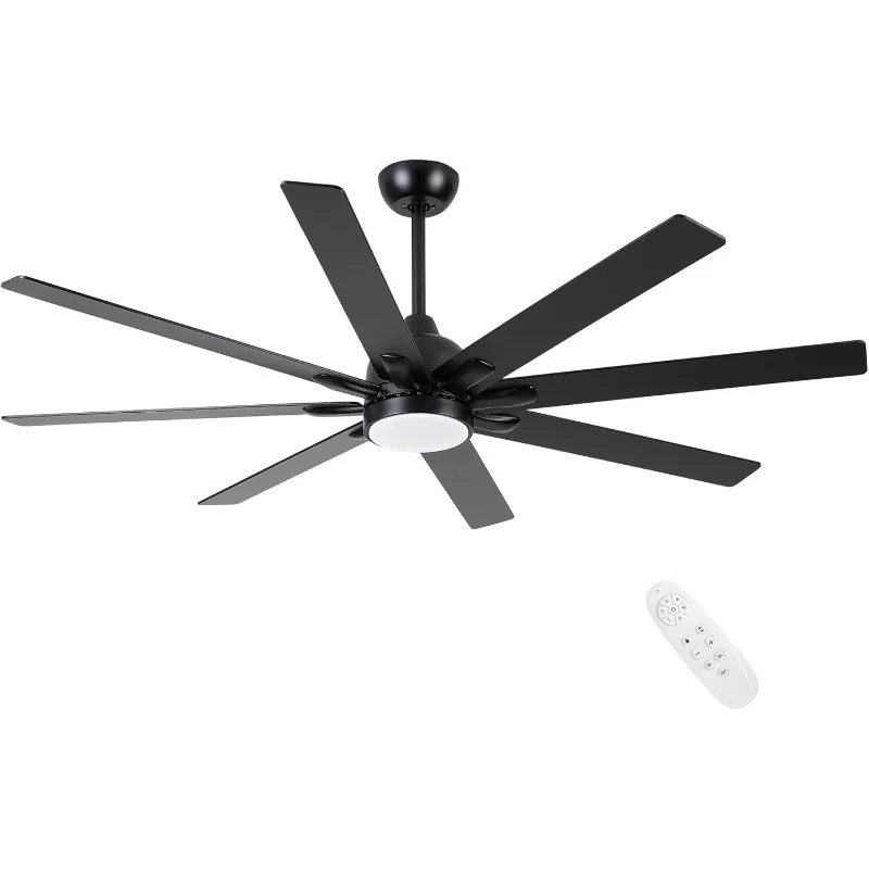 

Ceiling Fan With Lights and Remote 62'' Large Black Ceiling Fans Quiet Reversible Noiseless DC Motor Fans 8 Wood Blades